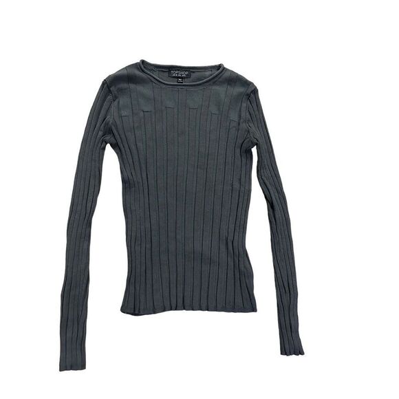 Topshop Womens Charcoal Gray Ribbed Button Sleeve Pullover Sweater sz 6 - Picture 7 of 13